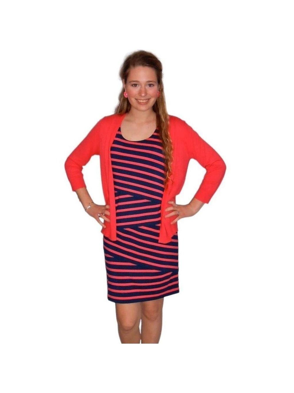 Ann Taylor LOFT Pink & Navy Striped Dress – Size Small